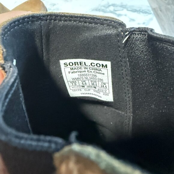 Sorel Women 7.5 Joan of Arctic Boot Tan Hidden Wedge Burnished Leather Chelsea - Picture 7 of 7